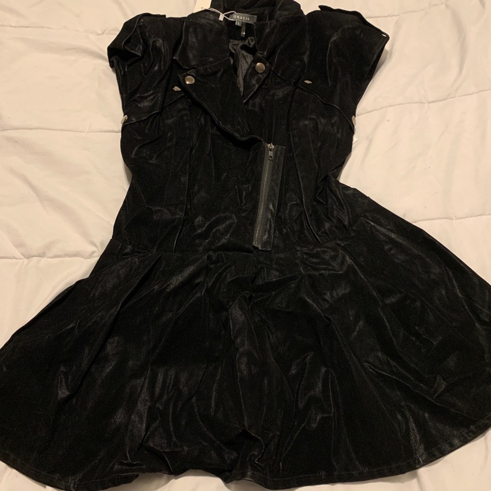 Black Suede Biker Jacket Peplum Dress